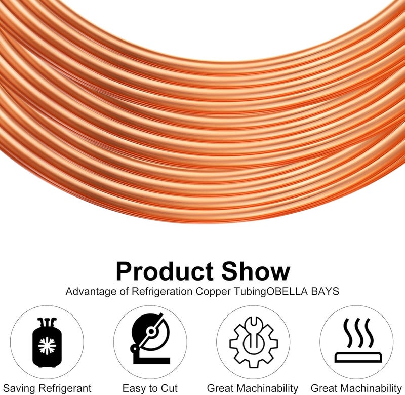 Yaocom أنبوب نحاسي 1/2" OD x 7/16" ID x 10 قدم أنبوب نحاسي للتبريد T2 أنبوب نحاسي لولبي ناعم لأنظمة التكييف، مشاريع DIY، ثلاجات، صناعة - Image 4